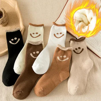 5 Двойки едноцветни чорапи със средна дължина за жени, свеж фигура с улыбающимся лице, Прост стил, Удобни дишащи чорапи за момичета