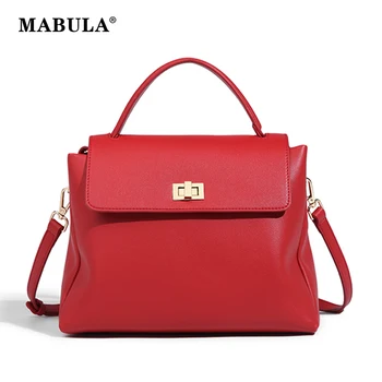 MABULA, проста женска чанта-тоут, изкуствена кожа, червена елегантна дамска чанта през рамо, стилна чанта през рамо с подвижна каишка