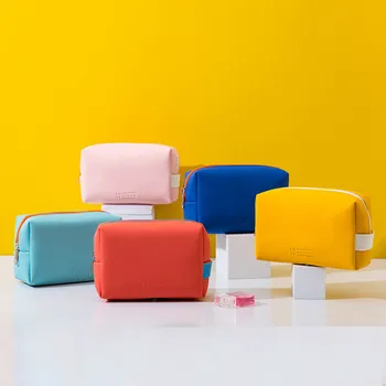 Дамски пътна косметичка от полиуретан, водоустойчива, сладък дамски чанти за грим в ярки цветове, Преносим чанта за съхранение на тоалетни принадлежности, кутия-органайзер