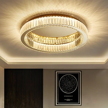Модерен интериор на хол разкошен златен кръг кристална тавана лампа на вътрешното домашно осветление на тавана лампа околовръстен гланцов led лампа