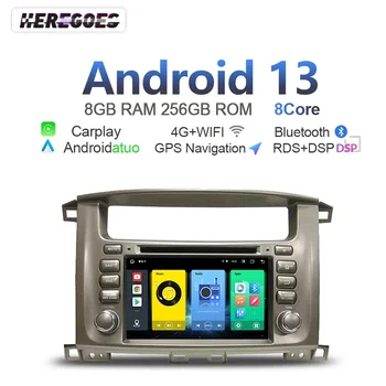 8 + 256G Auto Android 13 Кола DVD плейър GPS Навигация Carplay LTE 4G Wifi Bluetooth RDS За Toyota Land Cruiser 100 1998-2007