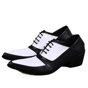 Мъжки обувки Batzuzhi на ток 6,5 см, Модни модела обувки от естествена кожа, дантела, мъжки, черно, бяло бизнес, вечерни обувки, Мъжки, по-Големи Размери