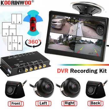Koorinwoo Интелигентен видео рекордер, Авто монитор, запис на 360 градуса За 4 камери, Странично огледало, Предна камера за обратно виждане, паркомясто, детектор Bline