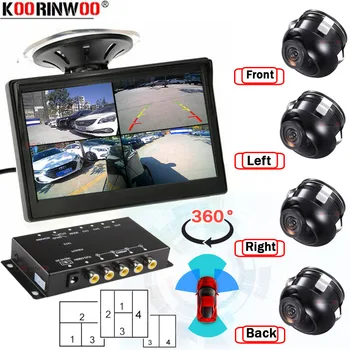Koorinwoo LCD Monitor Combiner Box Split HD CCD Лявата И Дясната част на Предната Паркинг Камера за Задно виждане Преминете Огледало Нормален Гръб