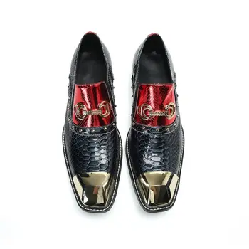 Готини Мъжки обувки с катарами, Метални Слипоны на равна подметка, Мъжки Модни Лоферы, Мъжки обувки от лъскава кожа с нитове.