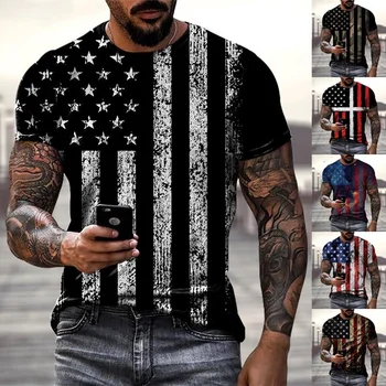 Мъжка тениска с флага на САЩ, американската тениска с 3D-принтом, персонални градинска тениска
