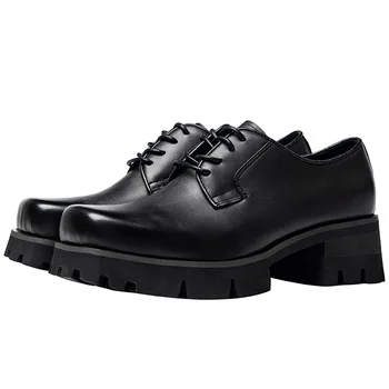Мъжки Ежедневни бизнес обувки с височина 5,5 см, ръчно изработени, с луксозно качество, естествена кожа, модни социална обувки на платформа с квадратни пръсти, мъжки