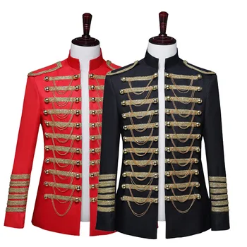 Мъжки черно-червена вградени метална верижка, костюм за изяви в двореца в европейски стил, мъжки униформи, костюм за изяви в бара
