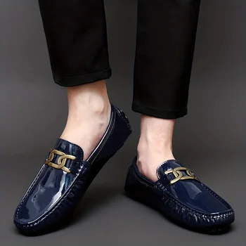 Кожени мъжки ежедневни обувки, ръчно изработени Луксозни маркови лоферы Дишащи слипоны Италиански обувки за шофиране на Модела обувки Chaussure Homme