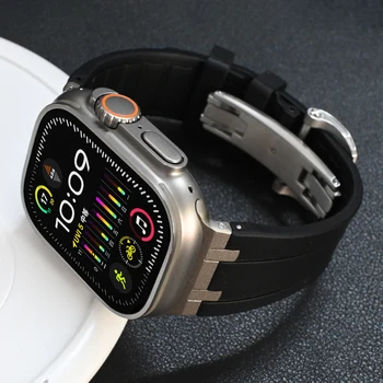 Каишка за Apple Watch Ultra 2 49 мм Серия 9 8 7 45 мм Гума Titanium Цвят каишка с катарама-пеперуда за iWatch 6 5 4 se 3 44 мм 42 мм