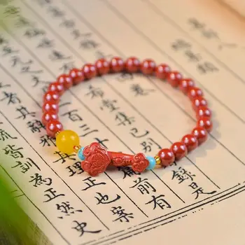 Новият китайски гривна от естествена цинобър Ruyi Лъки Beads Ретро Висококачествени бижута Отблъскват злите духове и да привлича богатство подаръци