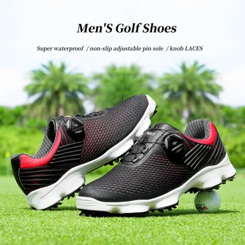 Обувки за голф PGM, Дишаща мъжки спортни обувки, Въртящи се на дантела, Водоустойчив и мини пирони за активна почивка, мъжки спортни обувки за почивка