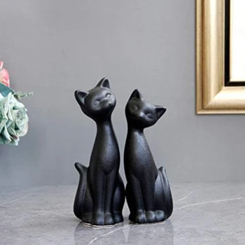 Абстрактна скулптура от животински Двойка Керамични украшение Черна Статуетка Украса на хола Занаяти 2 елемента