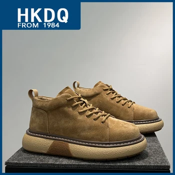 HKDQ, зимни кафяви велурени обувки за мъже, улични удобни ботильоны на платформата, мъжки модни ежедневни мъжки обувки, с висок берцем дантела