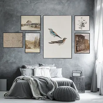 Ретро неутрално Инфинити плакат с ботаническата шарени птици, цветя за рисуване, платно, маслени картини, стенни картина, начало декор във всекидневната