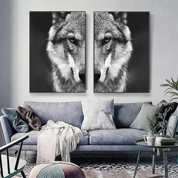 Стенно художествено изображение с Волчьей главата, плакат на дивите животни, е черно-бяла картина на платно в скандинавски стил, принт за украса на дома стаите в Cuadros