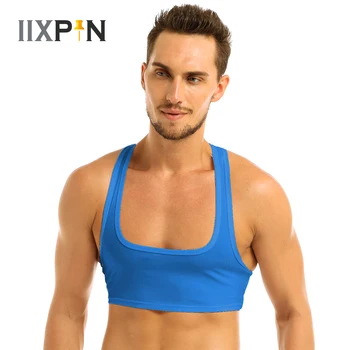 IIXPIN, мъжки основни върхове, секси топ без ръкави, с Y-образно деколте на гърба, жилетка, тениска, Спортни сутиени, мъжки клубни дрехи, панорамен костюм