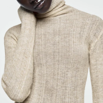 2023 Нов дамски трикотаж с дълъг ръкав райе с високо воротом, есенно-зимния женски обикновен пуловер с тънък дъното