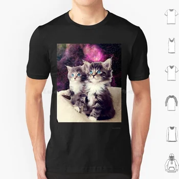 Тениска Galaxy-Котенца в космоса, памучен мъжки женска тениска с принтом със собствените си ръце, коте, котка, скъпа космическа галактика, звезда, неясност, котка, котенце, трепетный котка коте