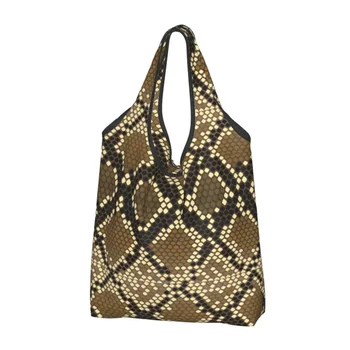 Дамски чанти за пазаруване с принтом от змийска кожа, преносими чанти за пазаруване с голям капацитет с текстура змийска кожа