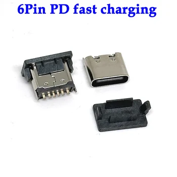 6-Пинов Конектор-конектор USB C За Закрепване на панел Конектор TYPE-C Порт кабел за зареждане на вида на Контакта с Припой и бързо зареждане PD Вертикално 6,8 Ч