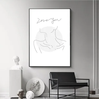 Модерен плакат в скандинавски стил с минималистичной абстрактна линия на тялото, Декоративна живопис, на фона на дивана в хола, стена