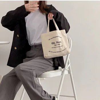 Дамски холщовая чанта за пазаруване, мини чанта с писмото принтом, чанти за обяд в корейски стил, чанта-тоут за пазаруване