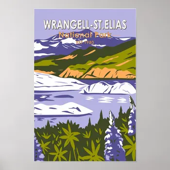 Национален парк Врангел Сейнт Елиас, езерото Низина, Аляска, Плакат, украса за плаката, Стенни живопис в художествената стая, Забавен Домашен интериор, Без рамка