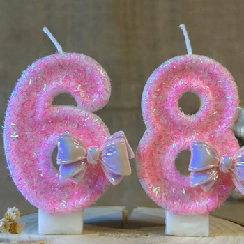 Детски свещи за рожден ден 0-9-сървиз, розова свещ с пайети под формата на banta, 1 година за украса на торта, Юбилейна парти