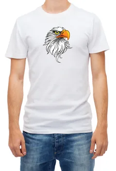 Бяла мъжка тениска със стилизирани глава на орел с къс ръкав D365 с дълъг ръкав