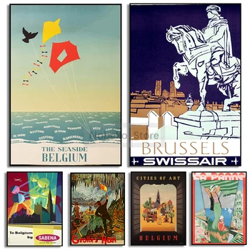 Белгия Реколта туристически плакати Брюксел Намур Де Панне Белгийски плакати, платно, стена художествени картини, декорация за дома