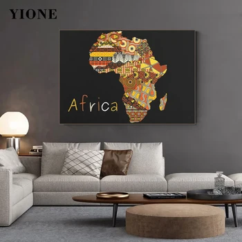 Карта на Африка Пъзел Платно за Печат Плакат Модерен Абстрактен Пейзаж Стенни Художествена картина за Хола, Офис Декорация на Дома, Боядисване