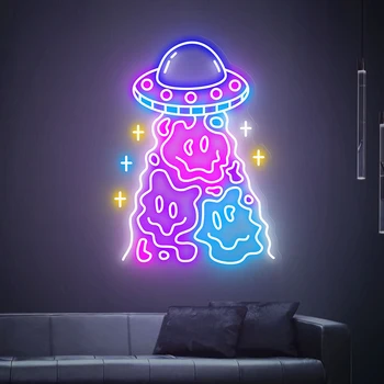 Неонова реклама с Simle НЛО Ръчно изработени Творчески Декор на стените в дома и спални LED неонова светлина Пространство, Неонови Надписи, Персонализирани Подаръци