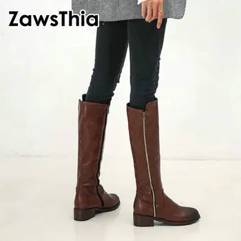 ZawsThia/ 2022, зимна мода, нова топла плюшен свободна дамски ежедневни обувки са с цип, удобни мотоциклетни ботуши, дамски ботуши до коляното