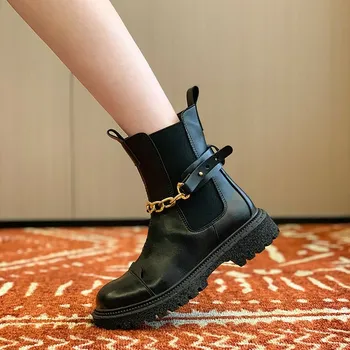 Дамски обувки; Новост 2023 г.; Дамски обувки от веригата; Модерни Ежедневни обувки са с ципове Отстрани; Женски Ботильоны на платформата с кръгла пръсти; Zapatos