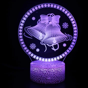 Акрилни led нощна светлина Nighdn, звънци, снежинка, 3D илюзия, лампа за деца, Нощно шкафче, Коледна украса, подаръци
