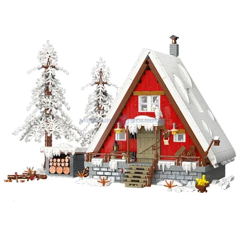 Модел на Къщата на дядо коледа градивните елементи на MOC 89141 Дървена Къща Тухли Сняг Зимна Гледка Към Гората Модулна Архитектура гама от Играчки за Коледен Подарък