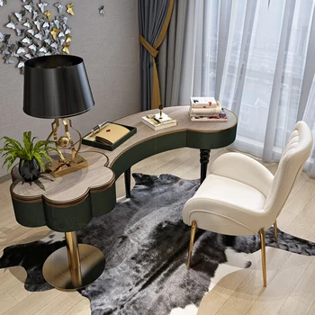 Лесен луксозен домашен работен плот в стил постмодерното, прост американски бюро, кабинет по рисуване, италиански компютърен маса от неръждаема стомана