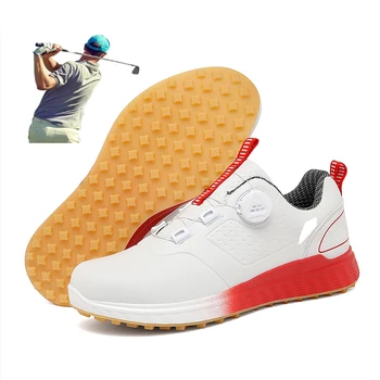 Нови обувки за голф, мъжки водоустойчиви дишащи обувки за голф с дръжка, дамски обувки за голф, за тренировки при ходене, Луксозни обувки за голфъри без бодли