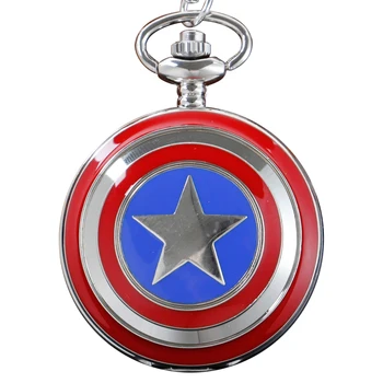 Висококачествени стоманени Класически джобни часовници Meiman Superhero Shield Captain в ретро стил с веригата, огърлица, медальон, подарък Унисекс
