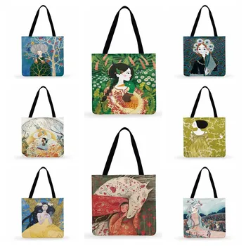 Дамски ежедневни чанти-тоут, оригиналната илюстрация, чанта-тоут с принтом, женствена чанта през рамо, сгъваема чанта за пазаруване, улични плажни чанти