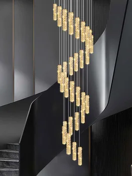 Кристален полилей Модерна луксозна златна led подвесная лампа за дизайн на всекидневна Подвесная лампа за вила в стил Loft Стълбищна полилей