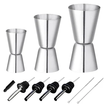 1 Комплект размерите чаши за коктейл Бар стойка от неръждаема стомана Обем 3/4/5 л, малък накрайник с вътрешна скалата, двойни мерителни чаши