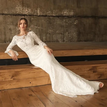 Lorencia BOHO 2024 Сватбена рокля на Русалка С дълги ръкави с цип отзад на Роклята на Булката Дантелено Сватбена рокля Vestidos De Новия New YMW137