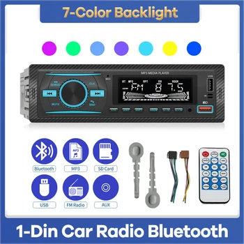 Радиото в автомобила 1Din Bluetooth MP3-плейър Автозвук Стерео FM USB, SD, AUX-in IR-дистанционно управление зареждането на 7-цветна подсветка 12V