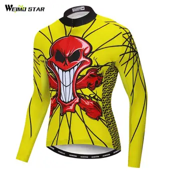 Велосипедна Майк Weimostar Yellow Skull с дълъг ръкав, Есен Облекло за планински велосипеди, Майо Ciclismo, Бързосъхнеща Велосипедна Фланелка