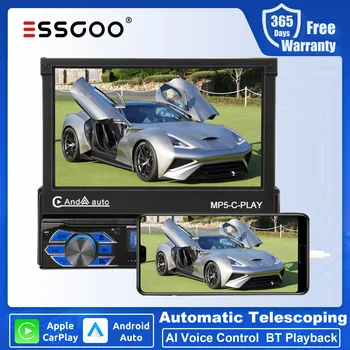 ESSGOO 7-Инчов Електрически Телескопичен Радиото в автомобила Carplay 1 Din MP5 Плейър Apple Carplay Android Auto MirrorLink FM автомагнитола