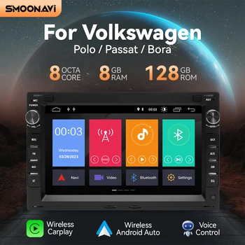 128G AI Voice Безжичен Carplay Wifi Авто Радиоплеер За VW PASSAT B5 MK4 MK5 SHARAN Jetta Bora, Polo TRANSPORT T5 CITI CHICO GPS
