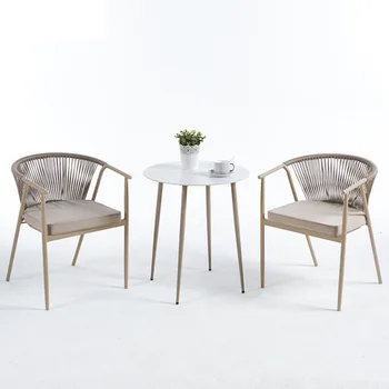 Домашен маса за Хранене и стол, комплект от 3 теми, комбиниран стол с облегалка, открита Тераса, стол от настоящето ратан
