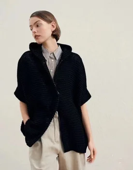 Есенно-зимния нов Свободен жилетка със средна дължина, с качулка, женски вязаная яке с цип от утолщенного памук, пуловер